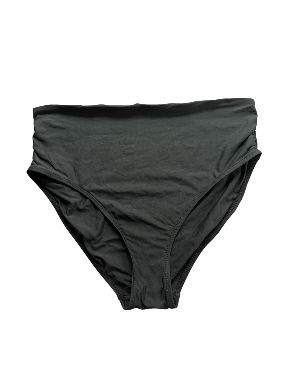 Time and Tru Women's Size L 12-14 High Waisted Ruched Black Bikini Swim Bottoms